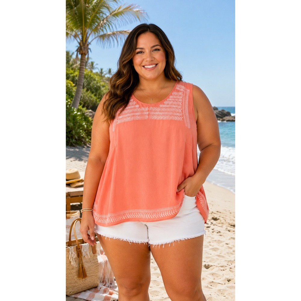 Gibson & Latimer Coral Embroidered Sleeveless Blouse Plus Size 3X